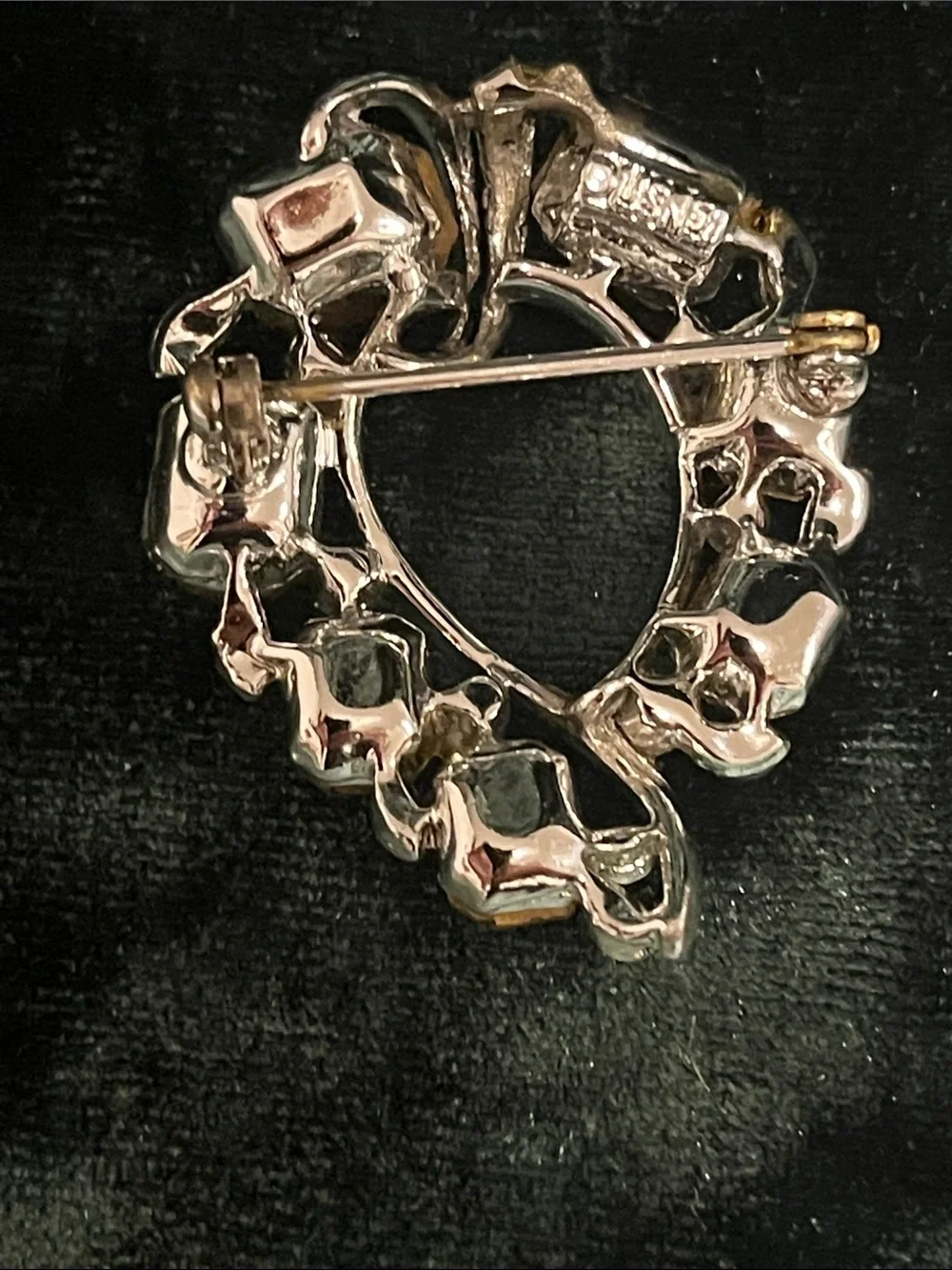 Vintage Signed Lisner Smoky Gray Rhinestone Brooch Pin Silver Tone